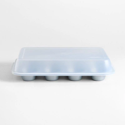 Crate & Barrel Silver 12-Cup Muffin Pan with Lid