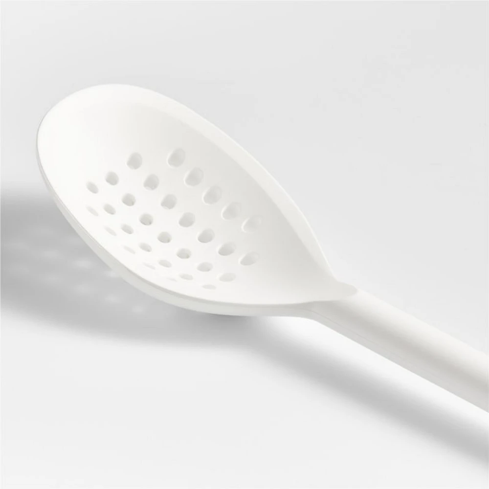 Crate & Barrel White Silicone Deep Slotted Spoon
