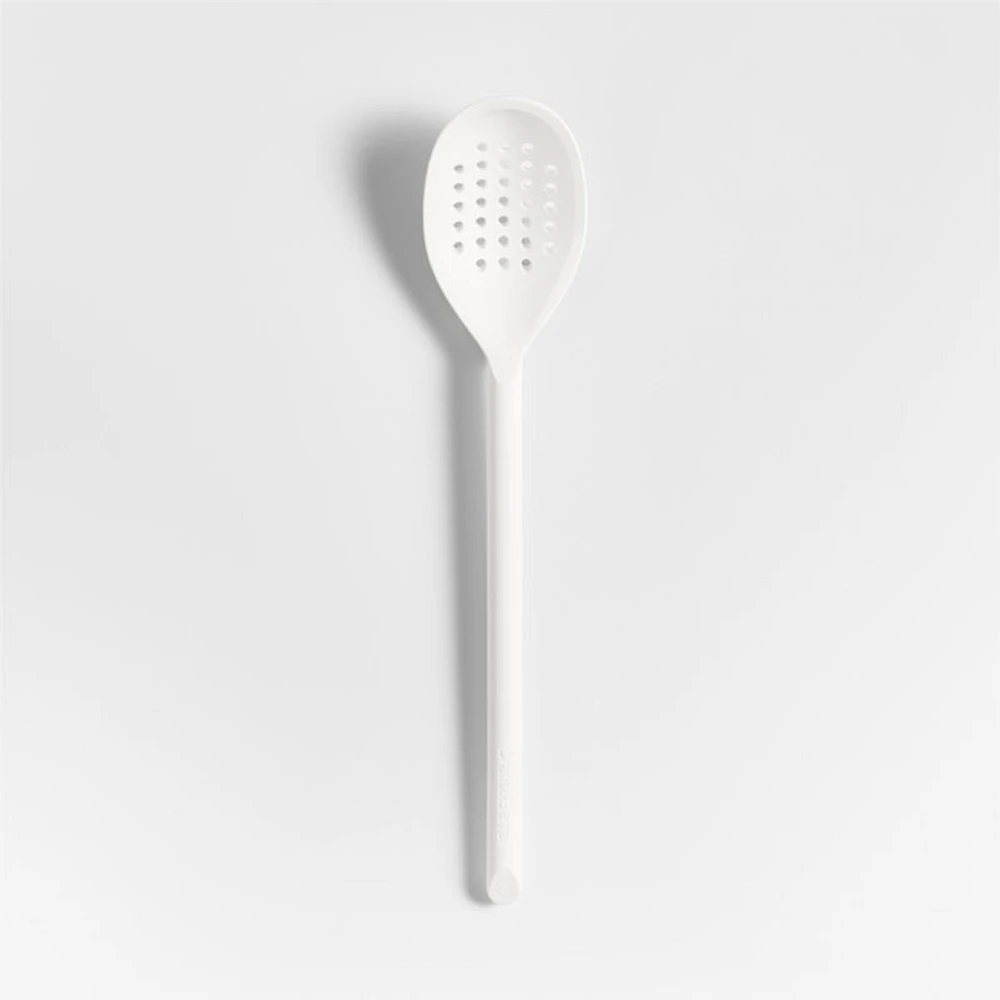 Crate & Barrel White Silicone Deep Slotted Spoon