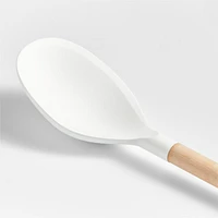 Crate & Barrel White Silicone and Wood Deep Spoon