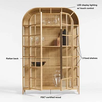 Atrium White Oak and Rattan 4-Shelf Lighted Storage Cabinet