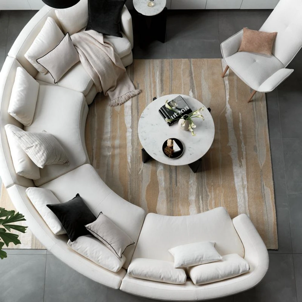 Miro White Marble and Ebonized Mahogany Wood 41" Round Coffee Table
