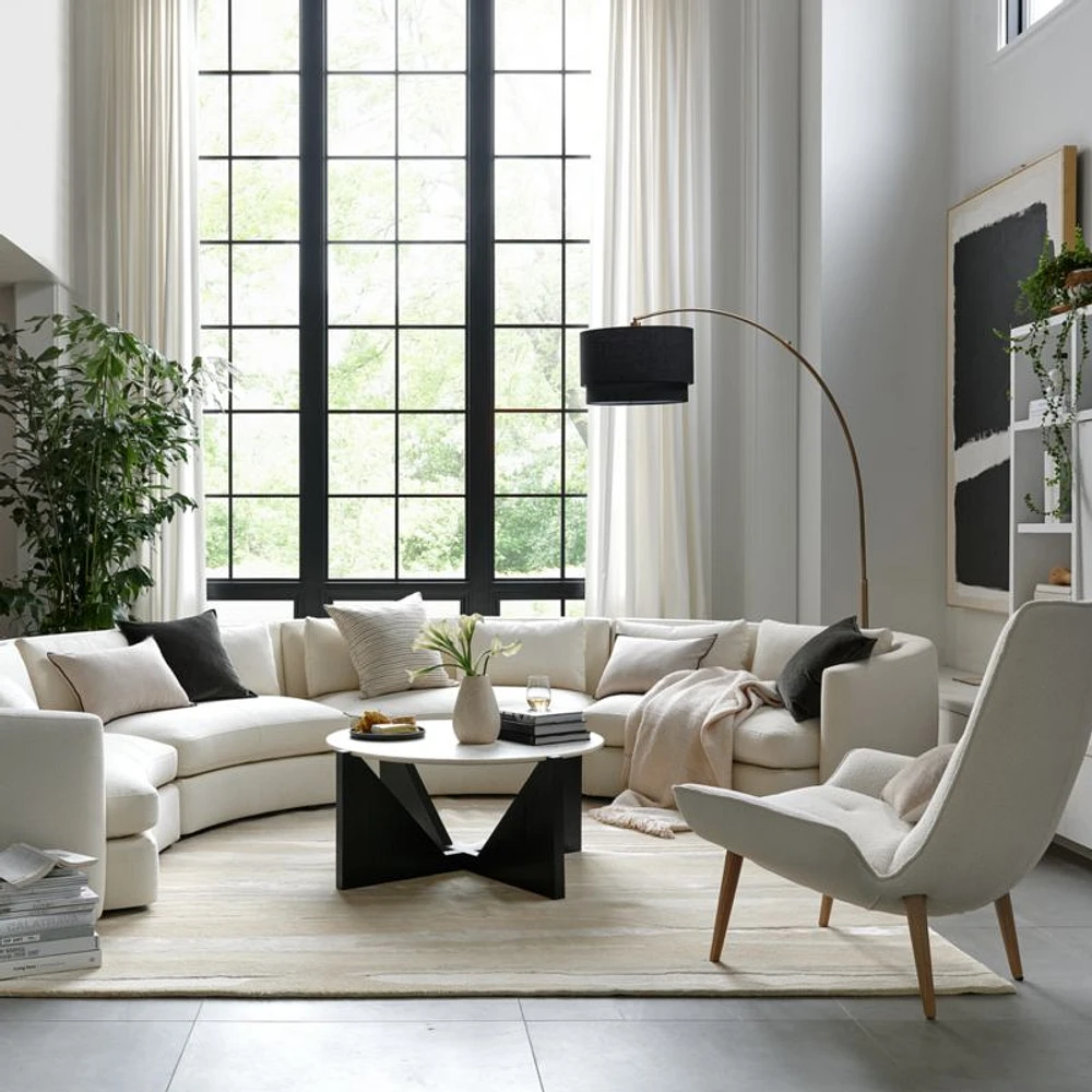 Miro White Marble and Ebonized Mahogany Wood 41" Round Coffee Table