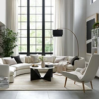 Miro White Marble and Ebonized Mahogany Wood 41" Round Coffee Table