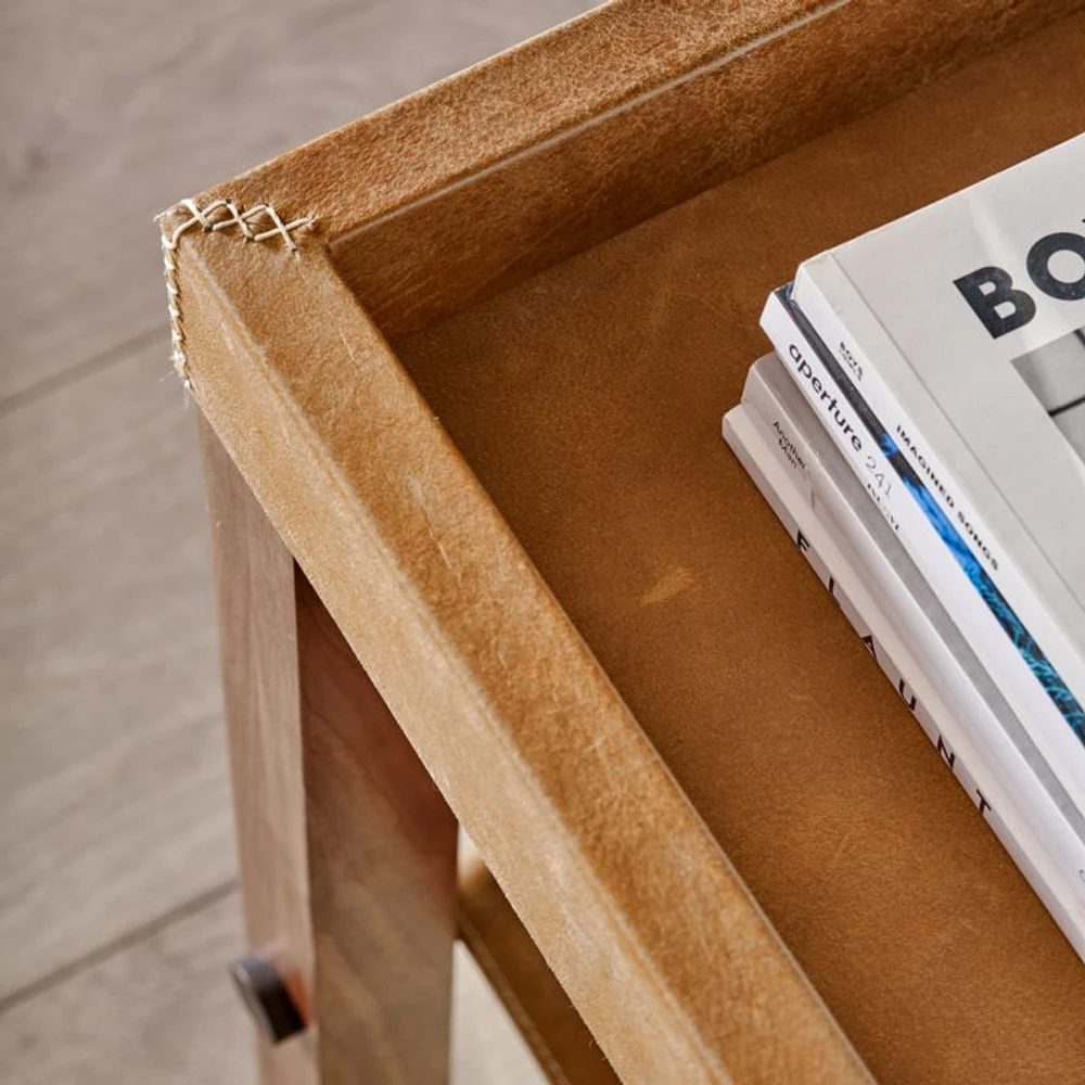 Shinola Runwell Leather and Wood End Table with Shelf