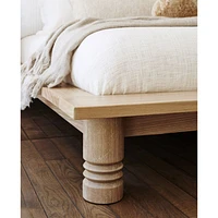 Revival Oak Wood Platform Queen Bed with Upholstered Headboard by Athena Calderone