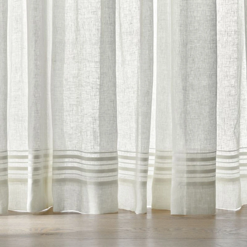 Ivory EUROPEAN FLAX ™-Certified Linen Sheer Stripe Window Curtain Panel 52"x84"