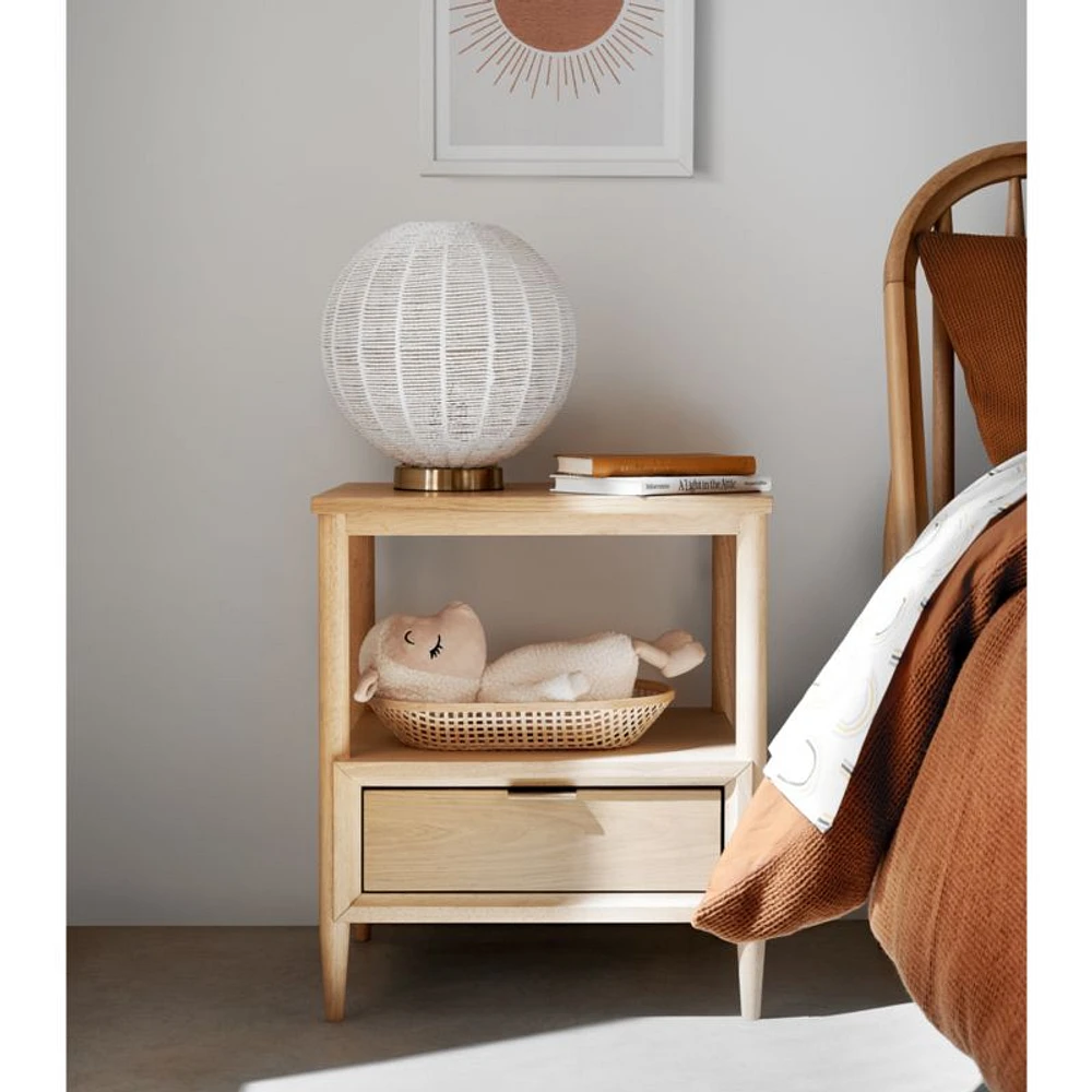 Set of 2 Bodie Natural Oak Wood Kids Nightstand with Drawer