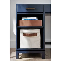 Canvas Shelf Storage Bin with Brown Leather Handles, Set of 4