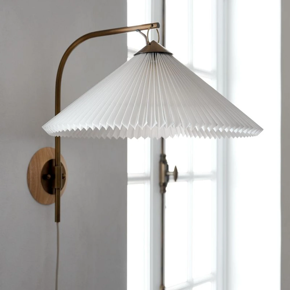 Flores Plug-In Wall Sconce Light with Pleated Shade Set of 2