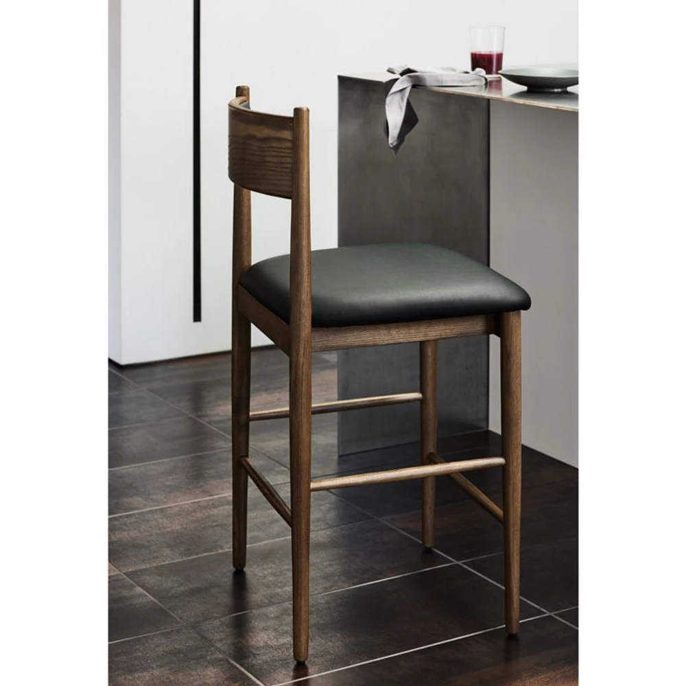 Petrie Barley Ash Black Leather Counter Stool
