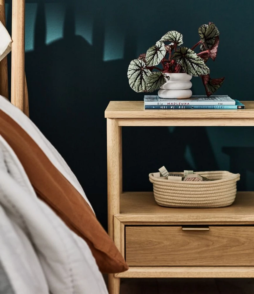 Set of 2 Bodie Natural Oak Wood Kids Nightstand with Drawer