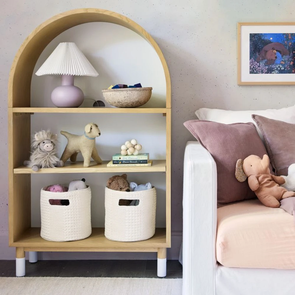 Nella Cream Cotton Waffle Weave Small Shelf Bin with Handles