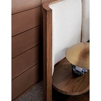 Milano Natural Walnut Wood Upholstered Queen Bed with Nightstands