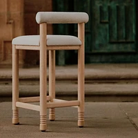 Revival Boucle Oak Counter Stool by Athena Calderone