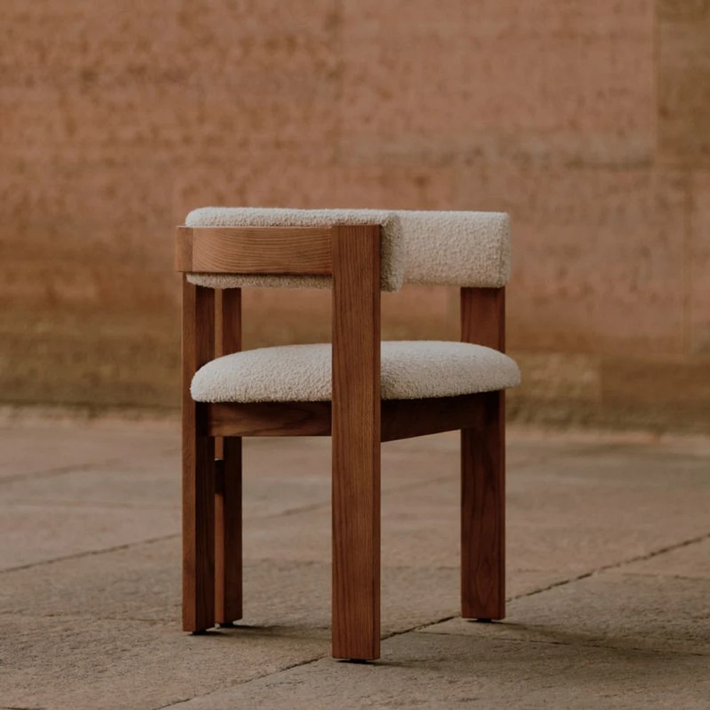 Ceremonie Natural Boucle Dining Arm Chair by Athena Calderone