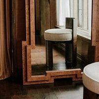 Memini Burl Wood Floor Mirror by Athena Calderone
