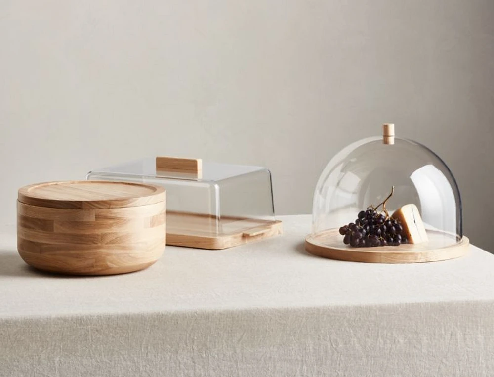 Arla Ash Wood Round Serving Bowl with Portable Lid