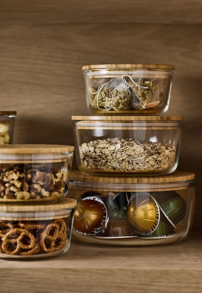 Crate & Barrel Round 20-piece Bamboo Glass Storage Set with Bamboo Lids