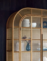 Atrium White Oak and Rattan 4-Shelf Lighted Storage Cabinet