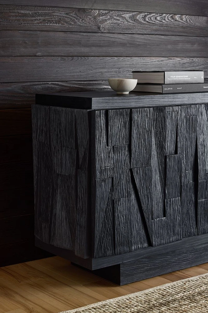Gerhard 77.5" Black Wood and Resin Storage Media Console