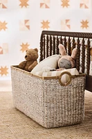 Osana White Wicker Large Toy Storage Bin with Rattan Handles