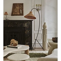 Bibelot Wavy Black Metal Mini Table Lamp with Rattan Shade by Athena Calderone 15.6"