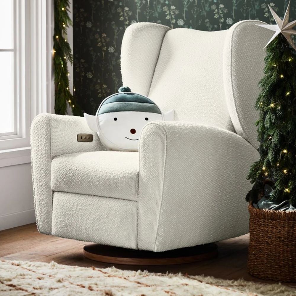 Seesaw Cream Boucle Electronic Swivel Glider Power Recliner Nursery Chair with Natural Wood Base