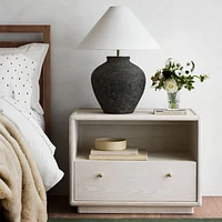 Corfu Black Table Lamp with Linen Drum Shade 26.6"