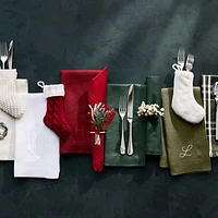 White Embroidered Pinecone EUROPEAN FLAX ™-Certified Linen Dinner Napkin