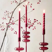 18" Twisted Cranberry Taper Candles, Set of 2