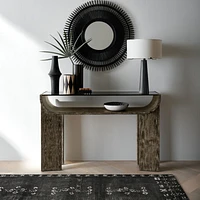 Dada 54" Rectangular Oak Wood and Tempered Glass Console Table with Shelf
