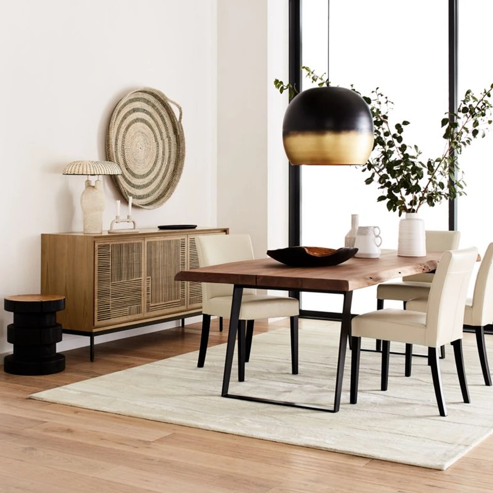 Lowe Ivory Leather Dining Chair with Ebony Wood Legs, Set of 4