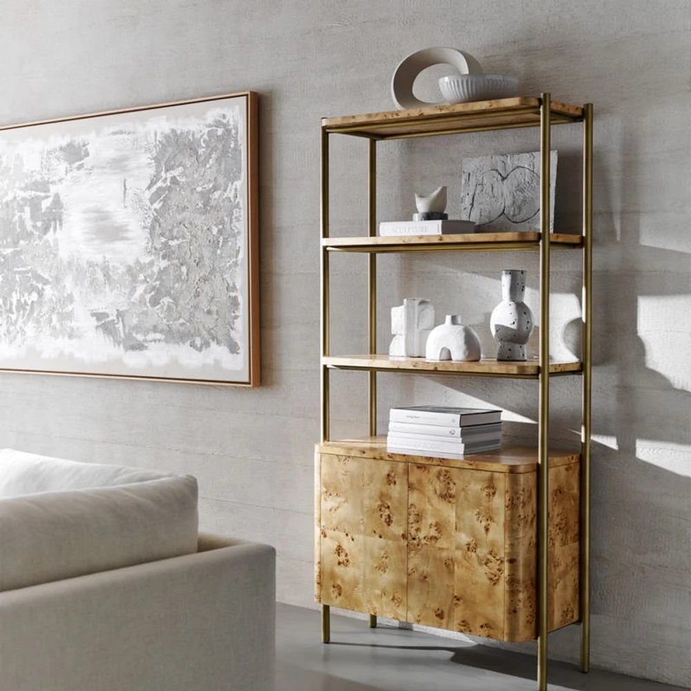 Mota Closed Burl Wood Storage Bookshelf Cabinet