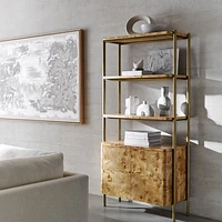Mota Closed Burl Wood Storage Bookshelf Cabinet