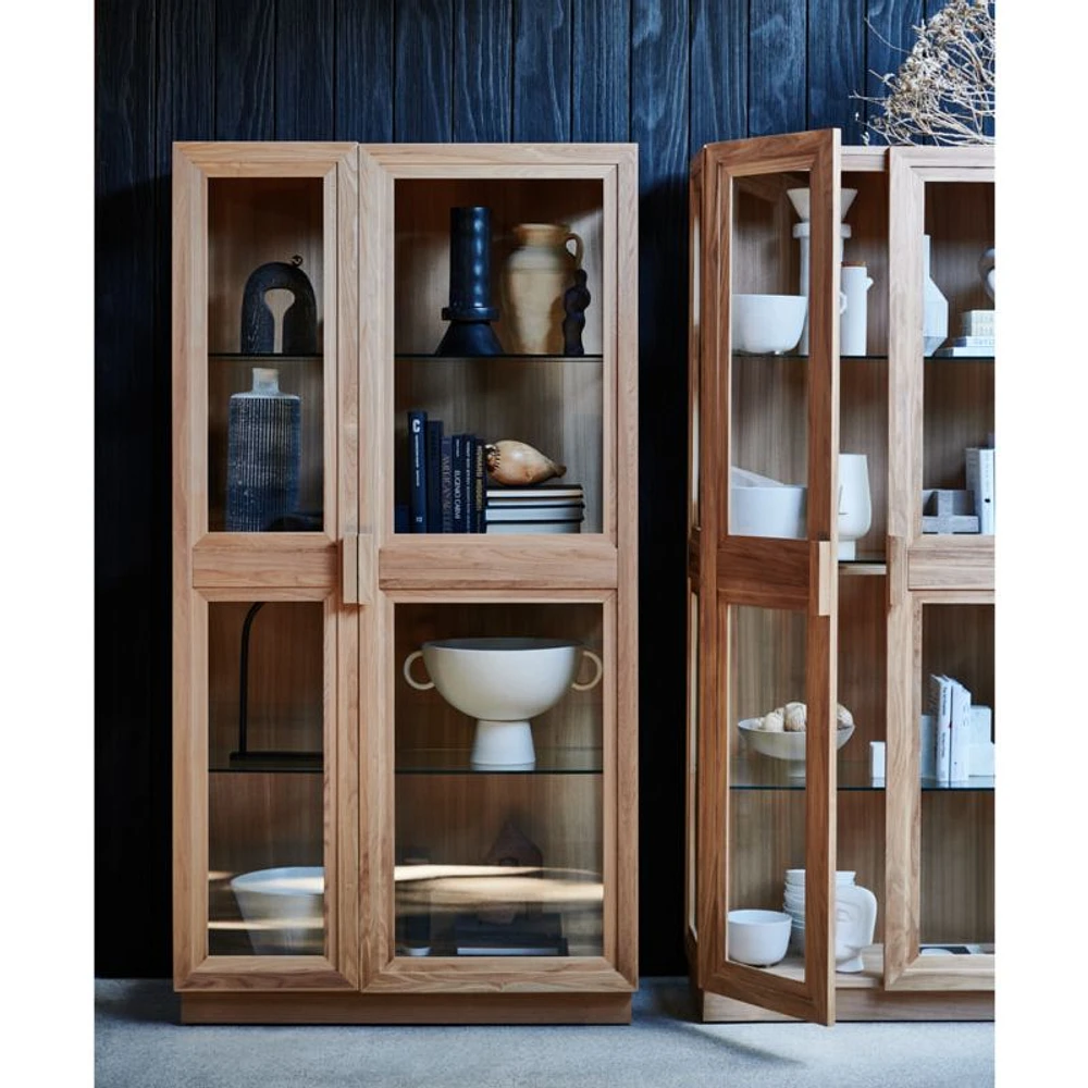 Calypso Glass and Natural Wood Storage Cabinet