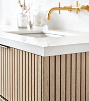 Batten 30" White Marble Top and Oak Wood Single Sink Floating Vanity