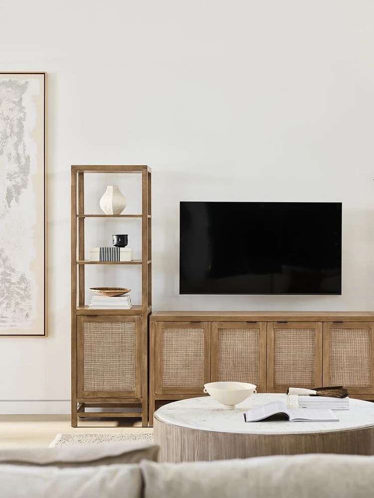 Blake Light Brown Teak and Rattan Tall Storage Cabinet