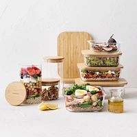 Crate & Barrel Round 20-piece Bamboo Glass Storage Set with Bamboo Lids