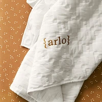 White Geometric Stitch Embroidered Cotton Baby Crib Quilt