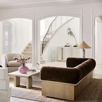 Hollywood Hills Faux Travertine Resin 60" Rectangular Coffee Table with Shelf by Brigette Romanek