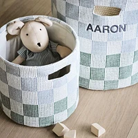 Hopscotch Mist Blue and Pine Green Checkerboard Large Floor Storage Bin