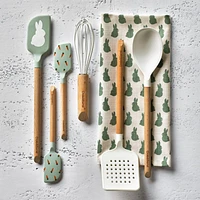 Bunny Dusty Blue Green Silicone and Wood Scraper Spatula