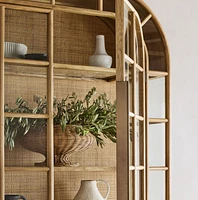 Atrium White Oak and Rattan 4-Shelf Lighted Storage Cabinet