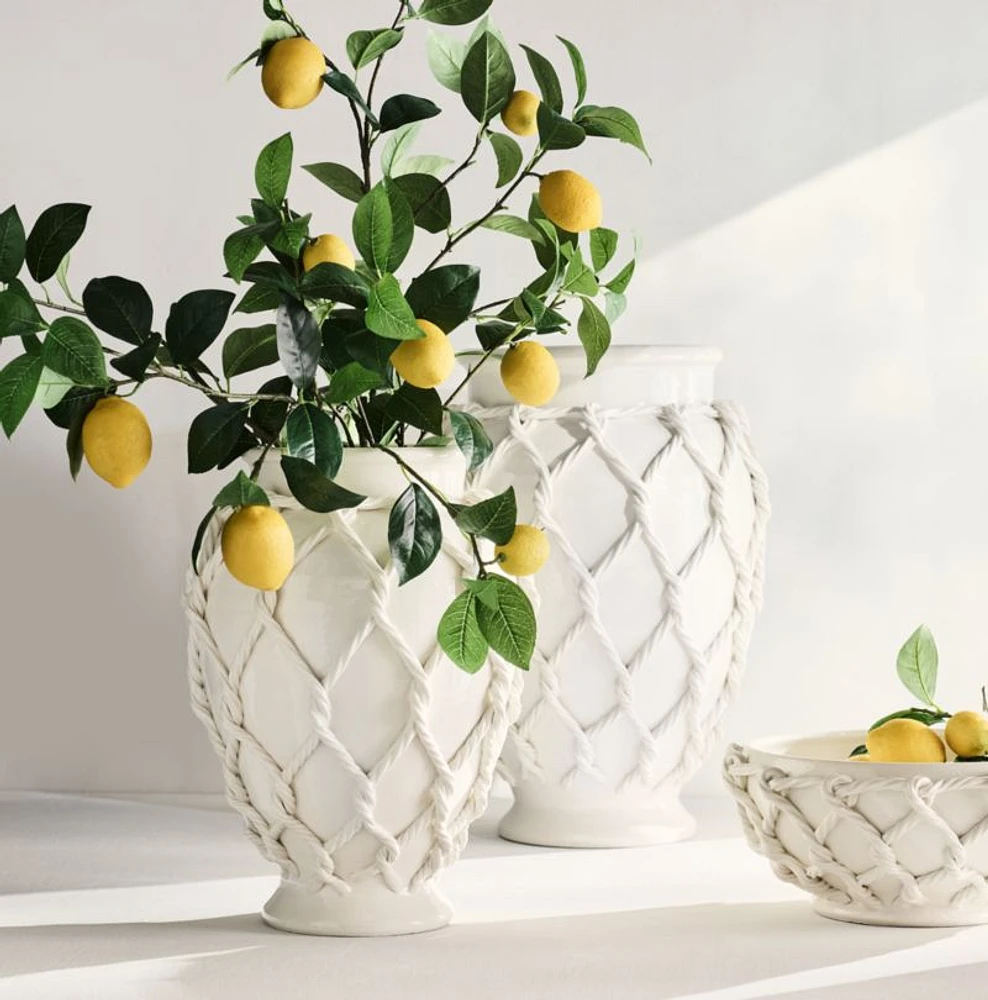 Corda Large White Ceramic Rope Vase 20"