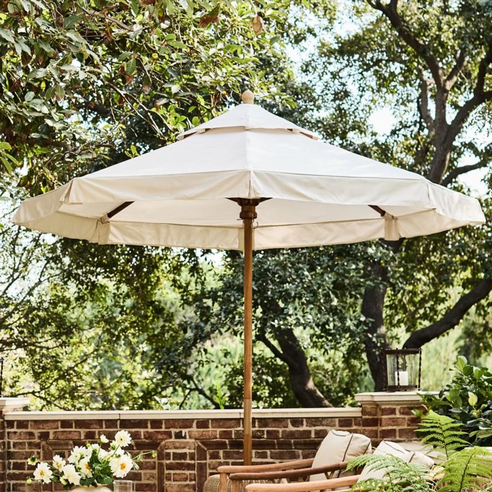 The Cobden 9' Round Teak Outdoor Umbrella by Jake Arnold
