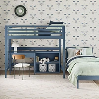 Ever Simple Slate Blue Wood Kids Loft Bed with Left Ladder