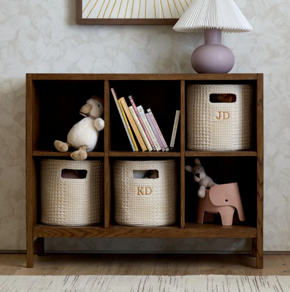 Nella Cream Cotton Waffle Weave Small Shelf Bin with Handles