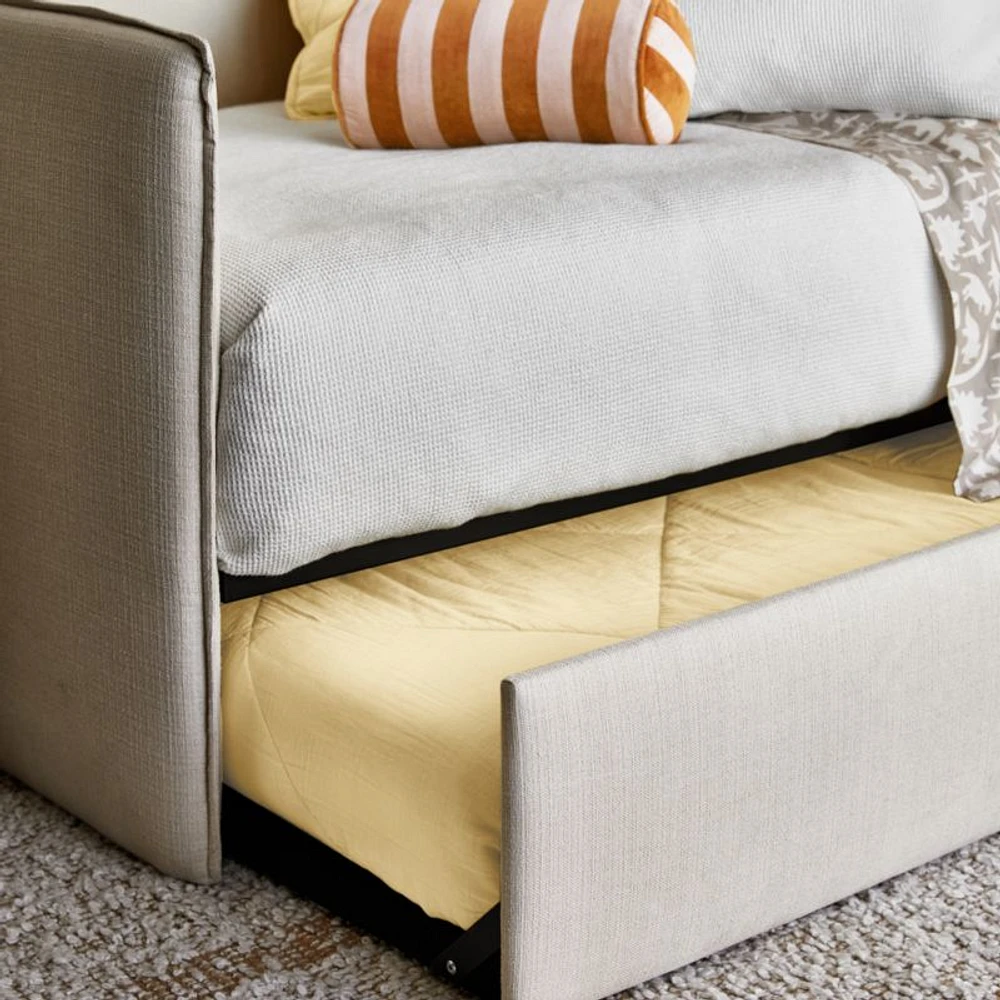 Noa Cream Kids Twin Daybed with Storage and Trundle Bed