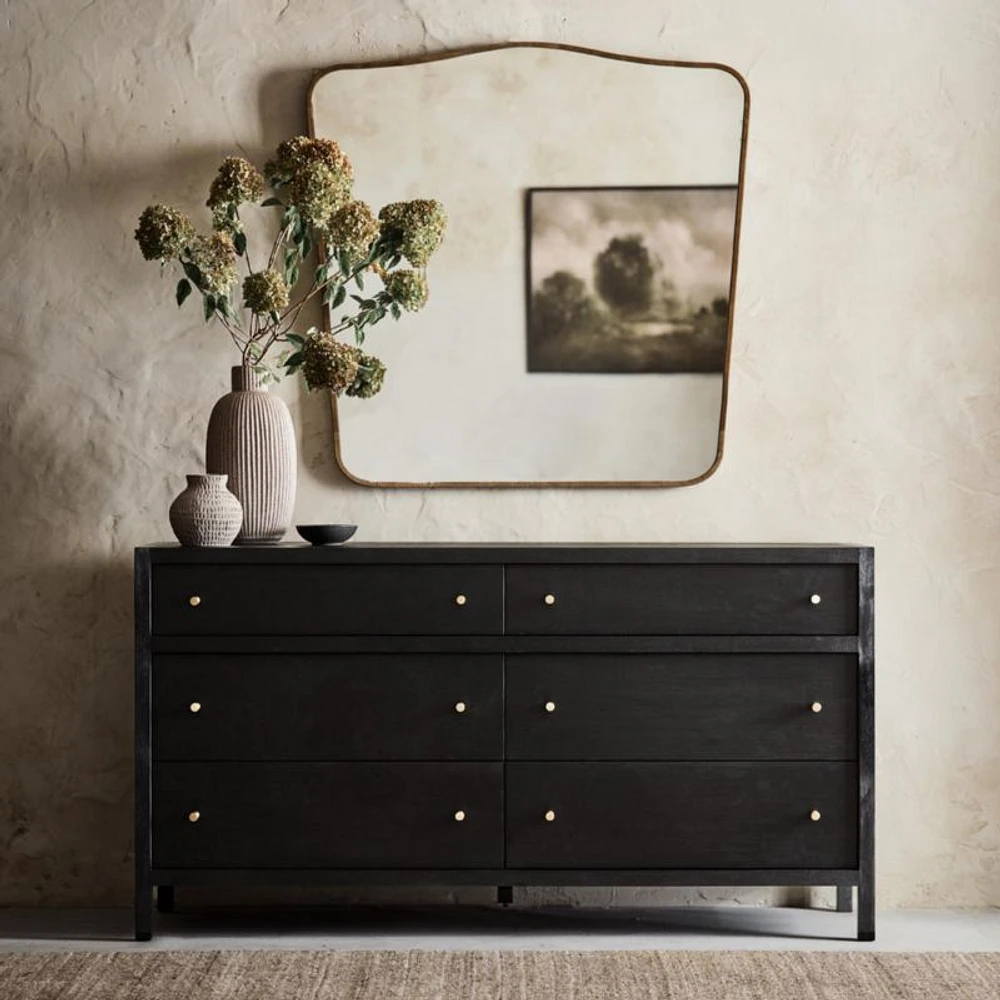 Briars Brown Suede Border Mantel Mirror by Jake Arnold 41"